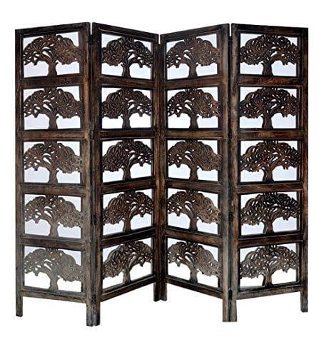 Solid Wood 4 Panel Room Wooden Partition (Brown) for Living Room - Ouch Cart