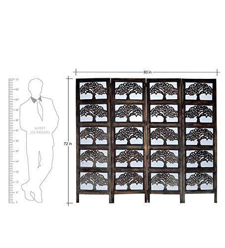 Solid Wood 4 Panel Room Wooden Partition (Brown) for Living Room - Ouch Cart