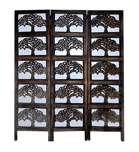 Solid Wood 4 Panel Room Wooden Partition (Brown) for Living Room
