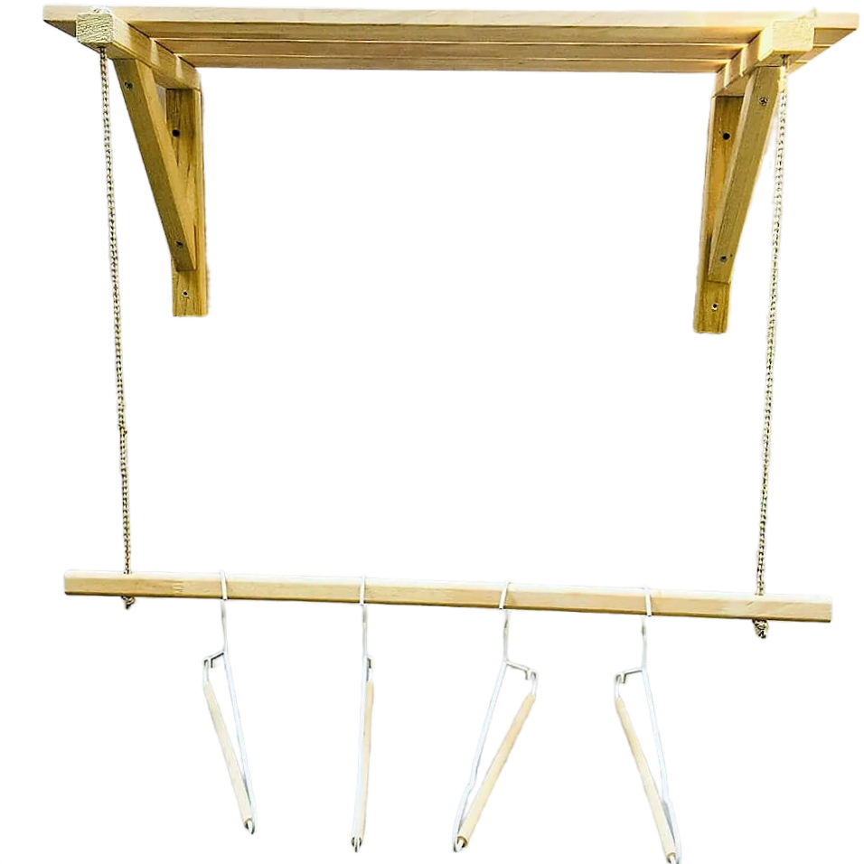 Wooden Bracket Shelf With Hanging Rope/Timber Clothes Rack ( With Complementary Coaster ) By Miza