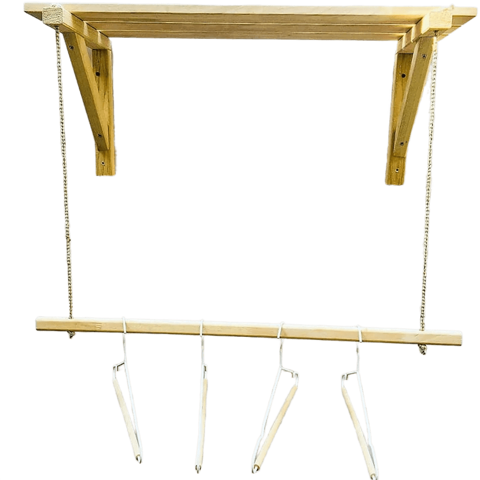 Wooden Bracket Shelf With Hanging Rope/Timber Clothes Rack ( With Complementary Coaster ) By Miza - Ouch Cart