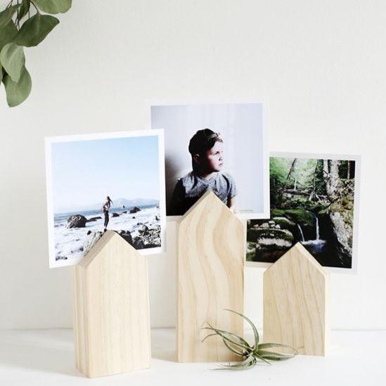 Wood Photo Stands/Place Card Holder/Little Wood House Desk Accessory Set Of 2 By Miza - Ouch Cart