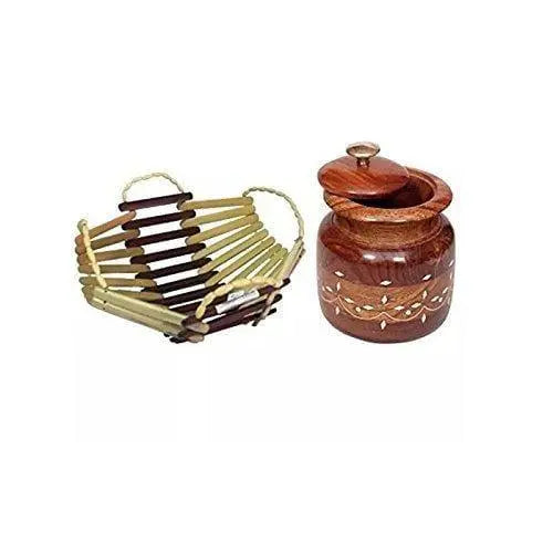 Wooden Tea Coffee Sugar Bowls with Brass - Ouch Cart