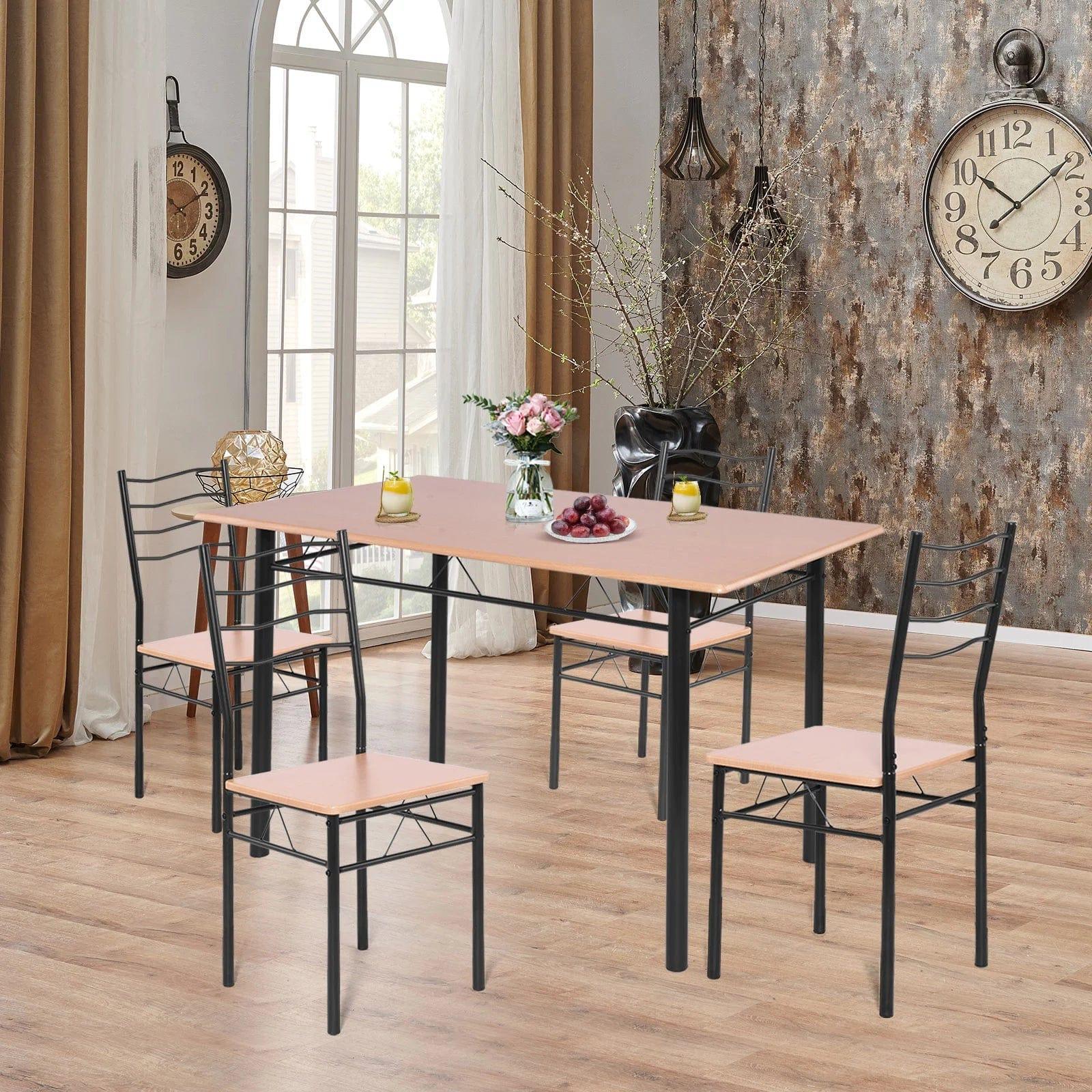 5-Pieces Dining Table Set 4 Chairs MDF Metal Frame - Ouch Cart