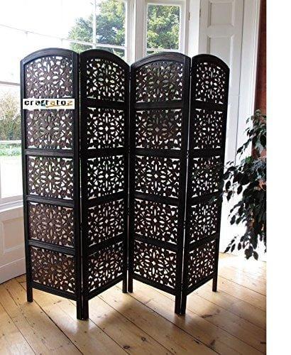 Wooden Partitions - Wood Room Divider Partition for Living Room 4 Panels - Room Separators Screen Panel for Home & Kitchen to be Placed in Zig-Zag - Ouch Cart