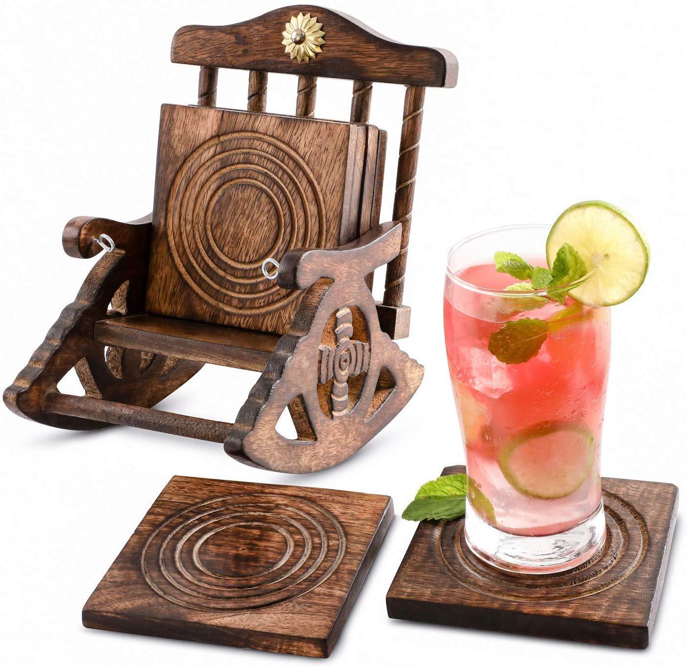 Wooden Set of 6 Coasters with Mini Chair - Ouch Cart