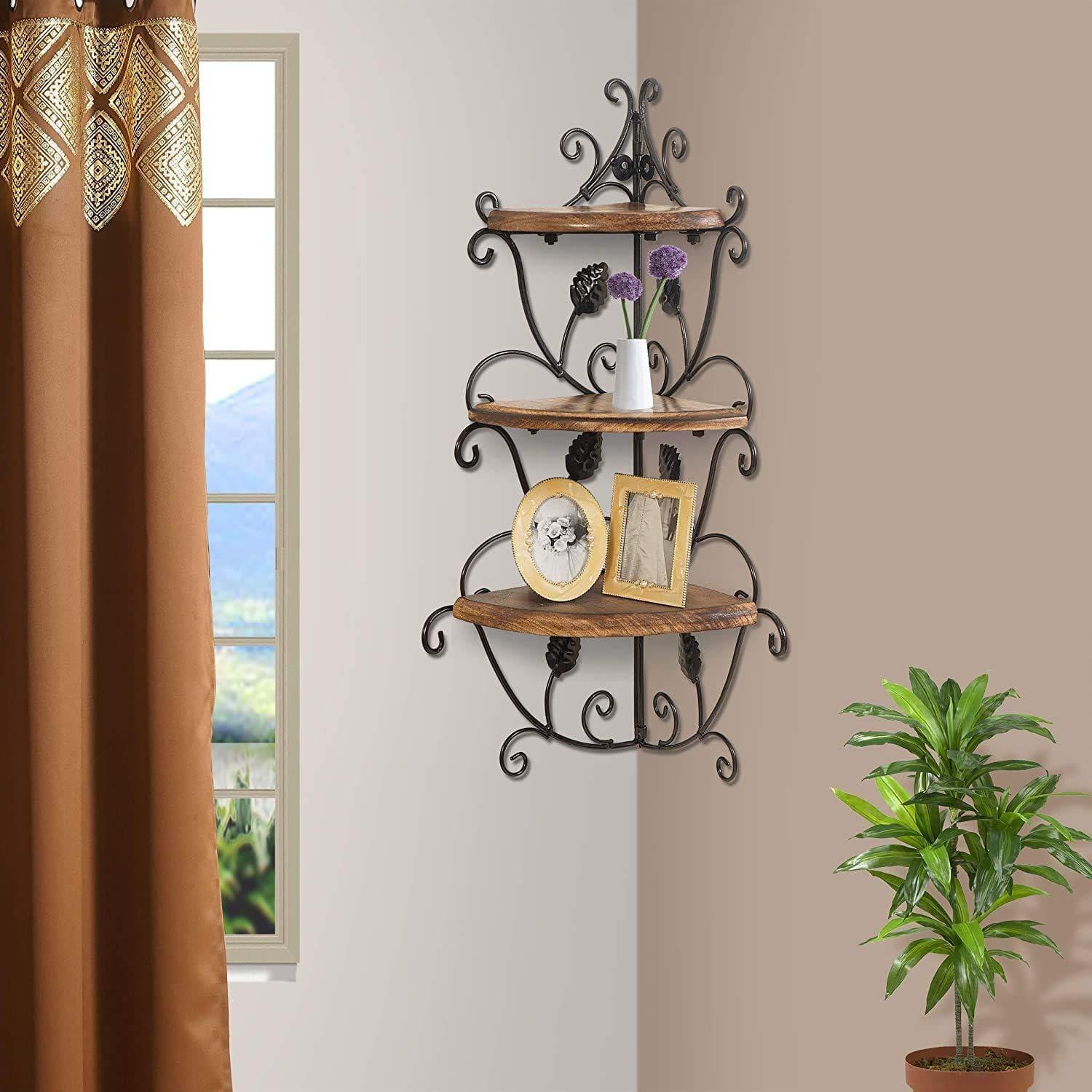 Wall Shelves - Buy Wooden Corner Rack, Home Decor Carved Wooden Shelves Online in India