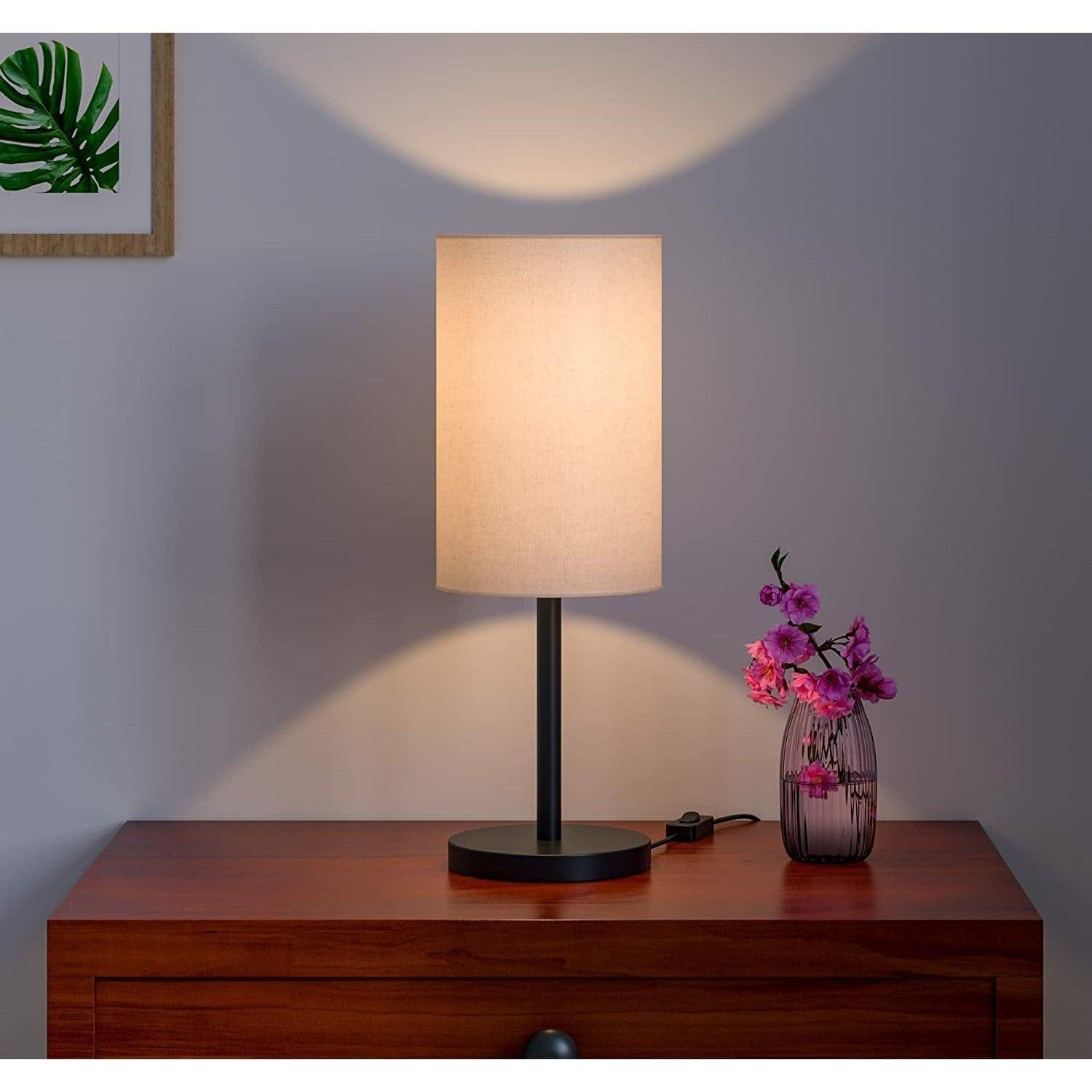 Black Sleek Table Lamp Cylindrical Shade - Ouch Cart