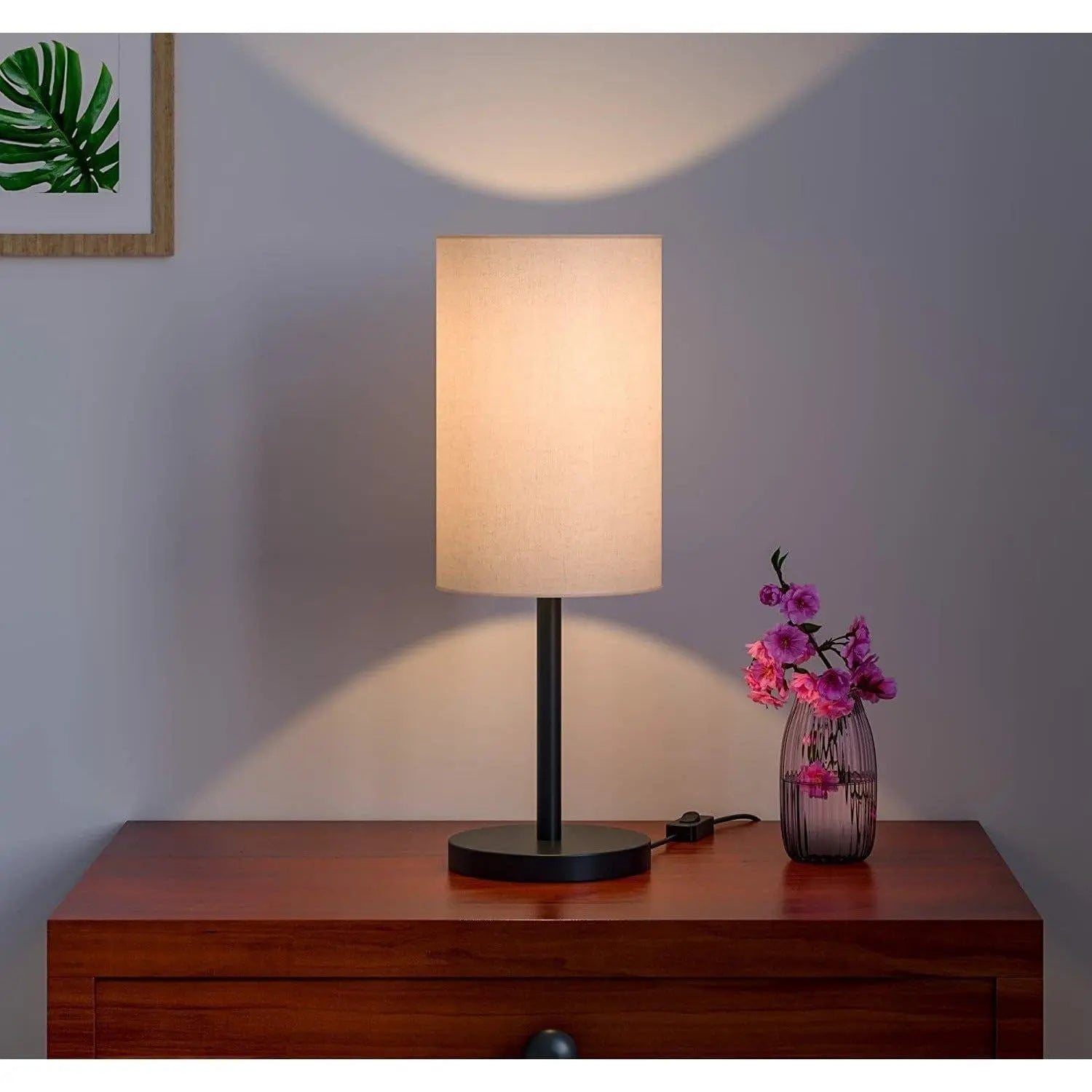 Black Sleek Table Lamp Cylindrical Shade - Ouch Cart