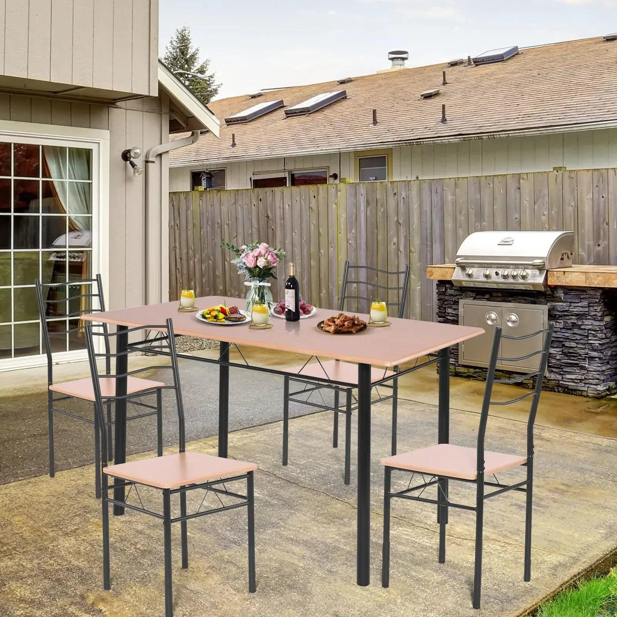 5-Pieces Dining Table Set 4 Chairs MDF Metal Frame- Ouch Cart
