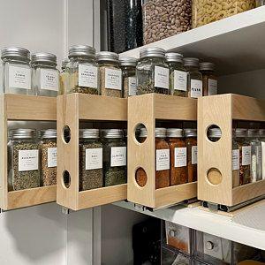 Sliding Kitchen Wooden Spice/Condiment Rack One Slide With 28 Bottles
