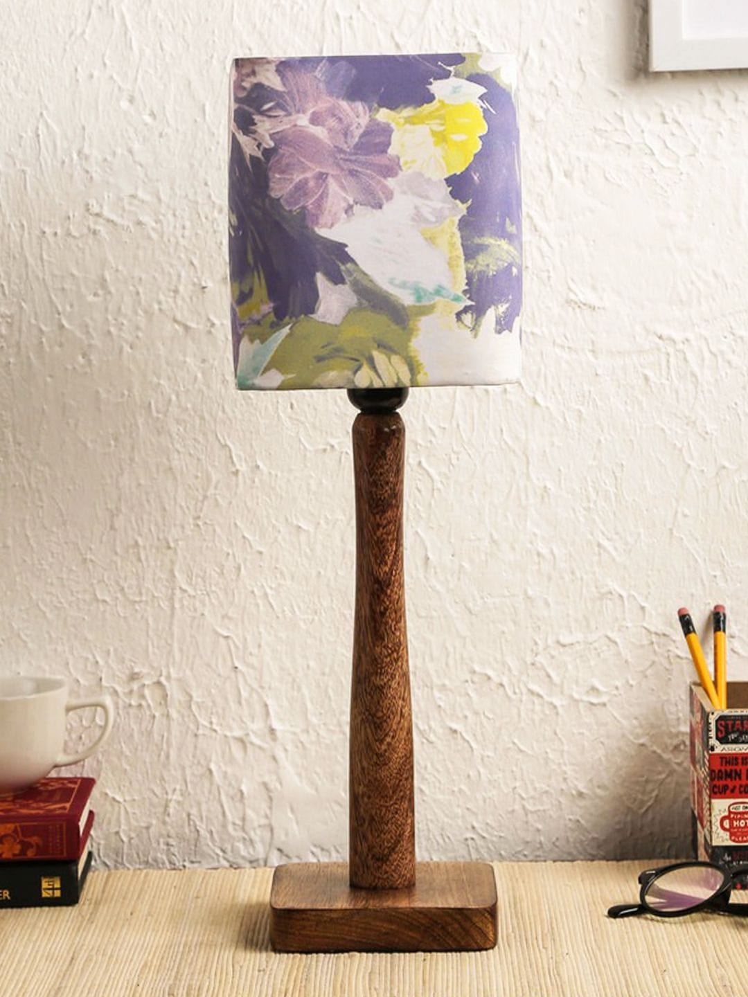 Purple Flowers Wooden Lamp