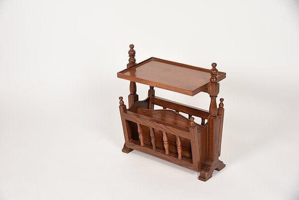 Teak Wood Paurvi Table Cum Magazine Holder - Ouch Cart