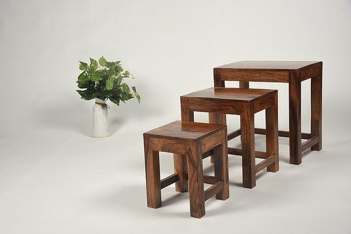 Sheesham Wood Jivaan Set Of 3 Stools - Ouch Cart
