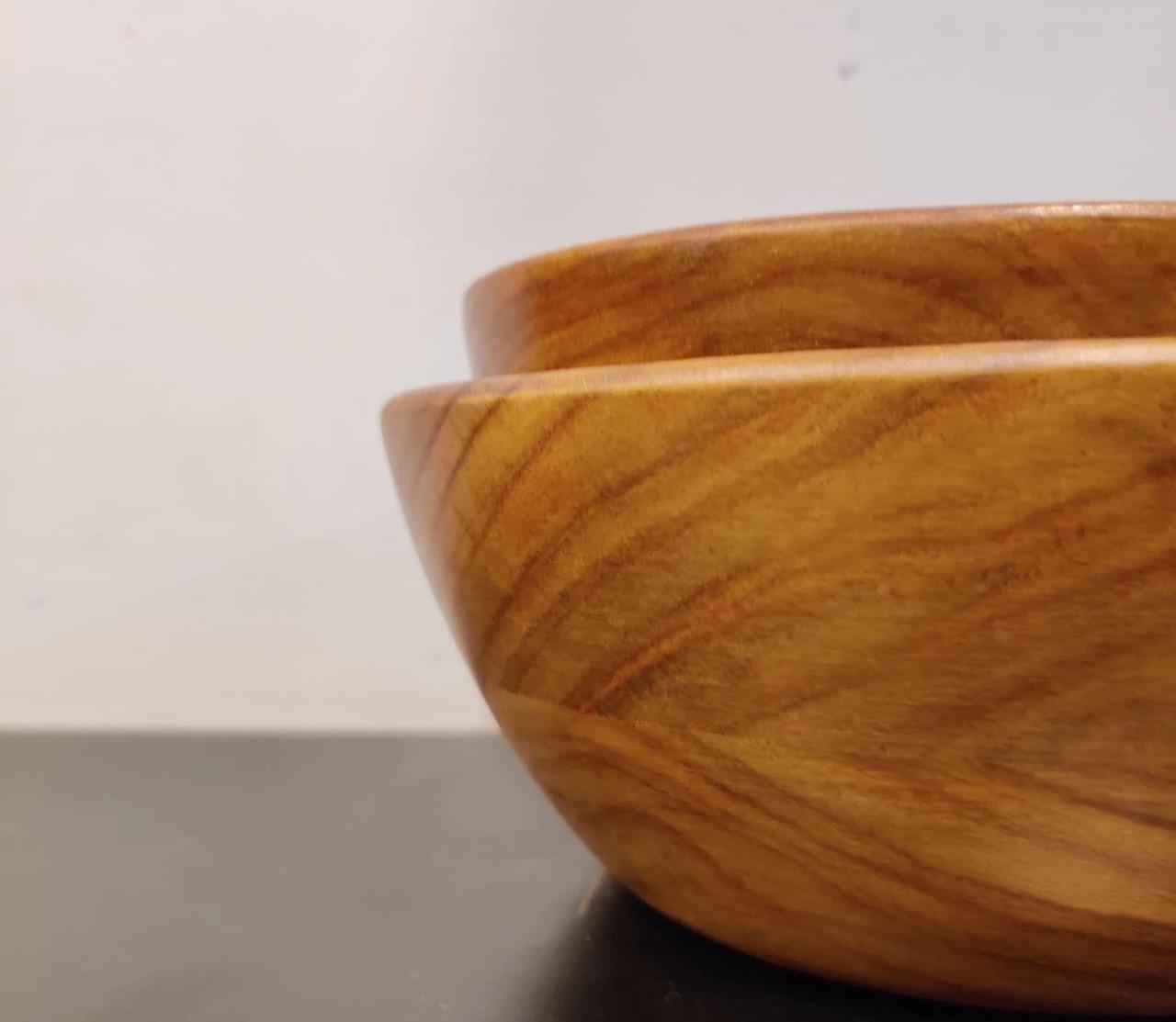 WOODEN SALAD BOWL || SET OF 2 || FOOD SAFE || SHEESHAM WOOD || HOT/COLD MEAL - Ouch Cart