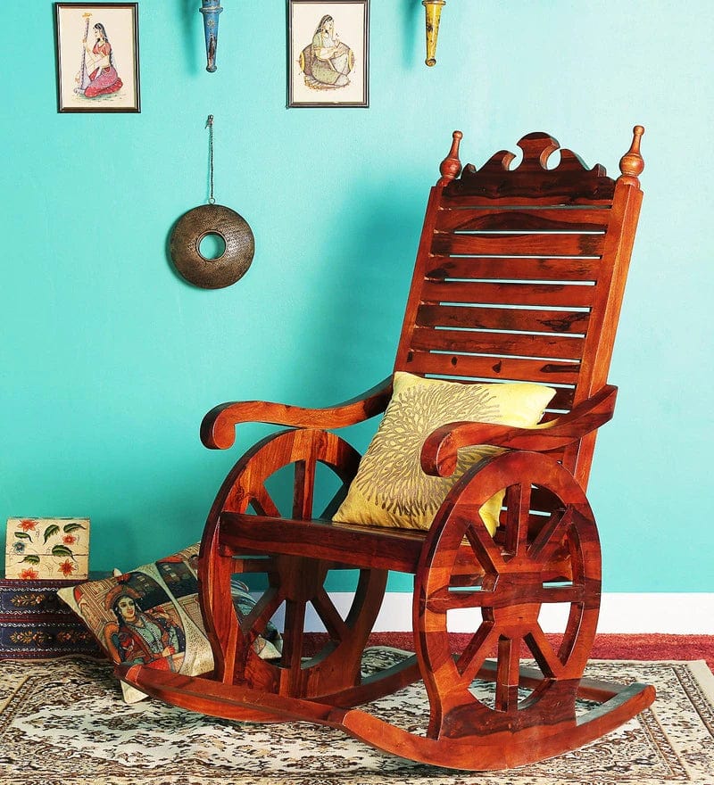 Harold Solid Wood Rocking Chair In Honey Oak Finish