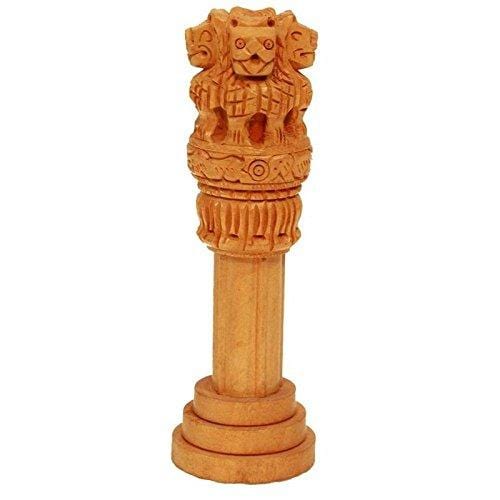 Wooden Ashoka Pillar Handmade Indian Emblem