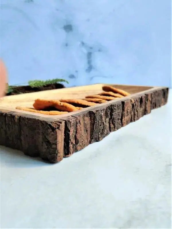 ANTIQUE STYLE BARK SERVING PLATTER II WOODEN TRAY - Ouch Cart