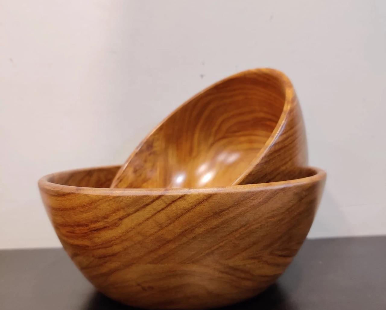 WOODEN SALAD BOWL || SET OF 2 || FOOD SAFE || SHEESHAM WOOD || HOT/COLD MEAL - Ouch Cart