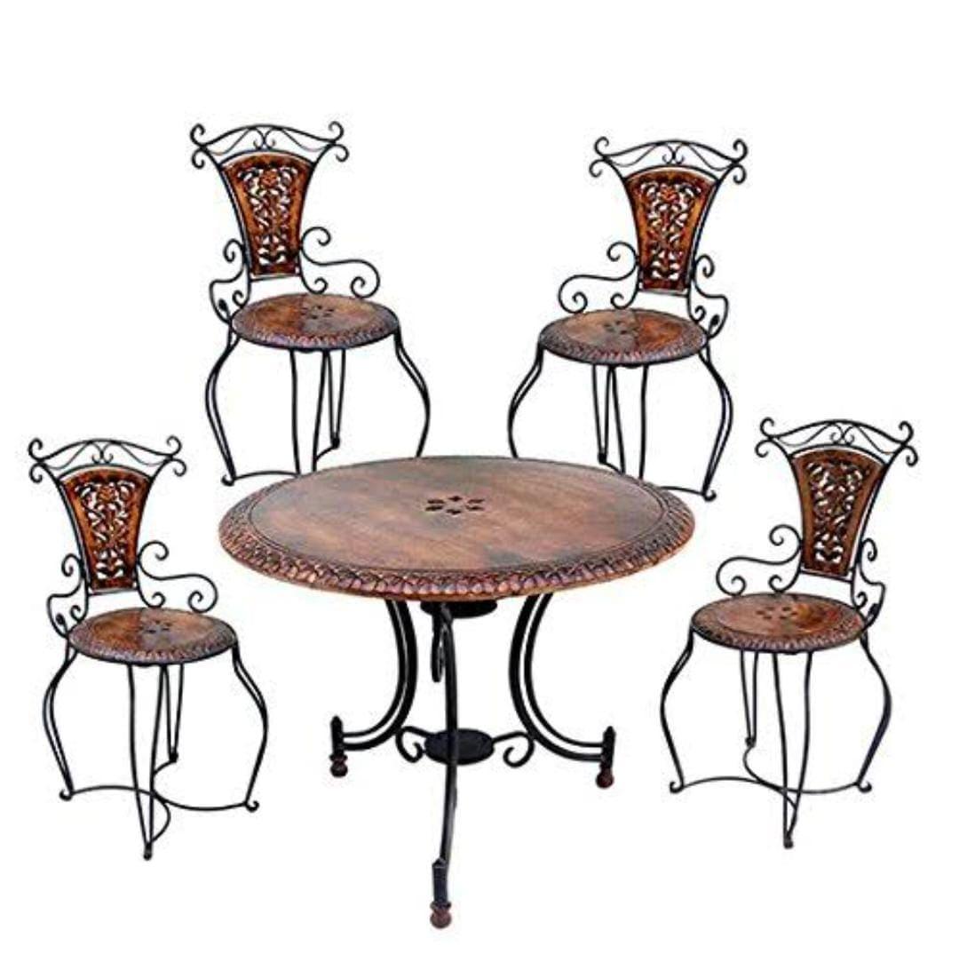 Wooden & Wrought Iron Furniture Set Garden & Outdoor/Indoor Furniture (4 CHAIR + 1 TABLE SET) - Ouch Cart
