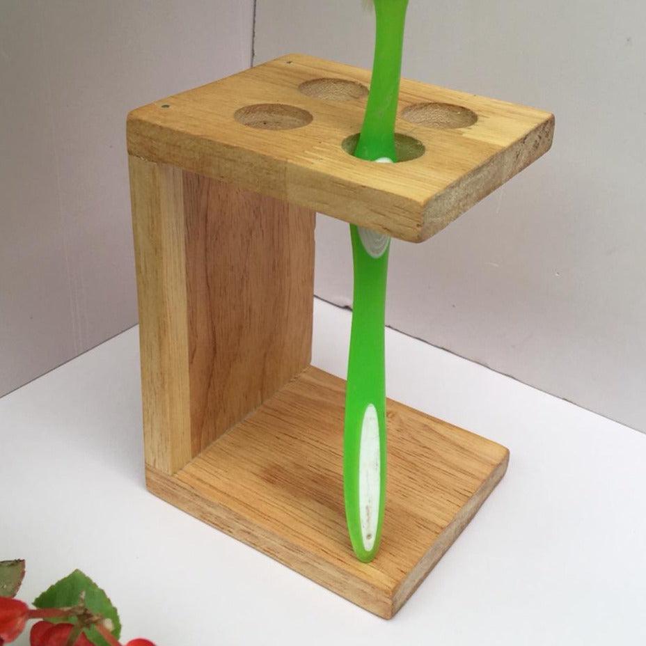 Wooden Bathroom Toothbrush And Toothpaste Holder/Stand ( With Complementary Coaster ) By Miza - Ouch Cart