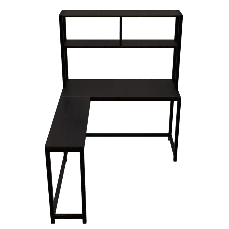 Hutch Corner L Shaped Study with Table Storage Design in Brown Color in - Ouch Cart