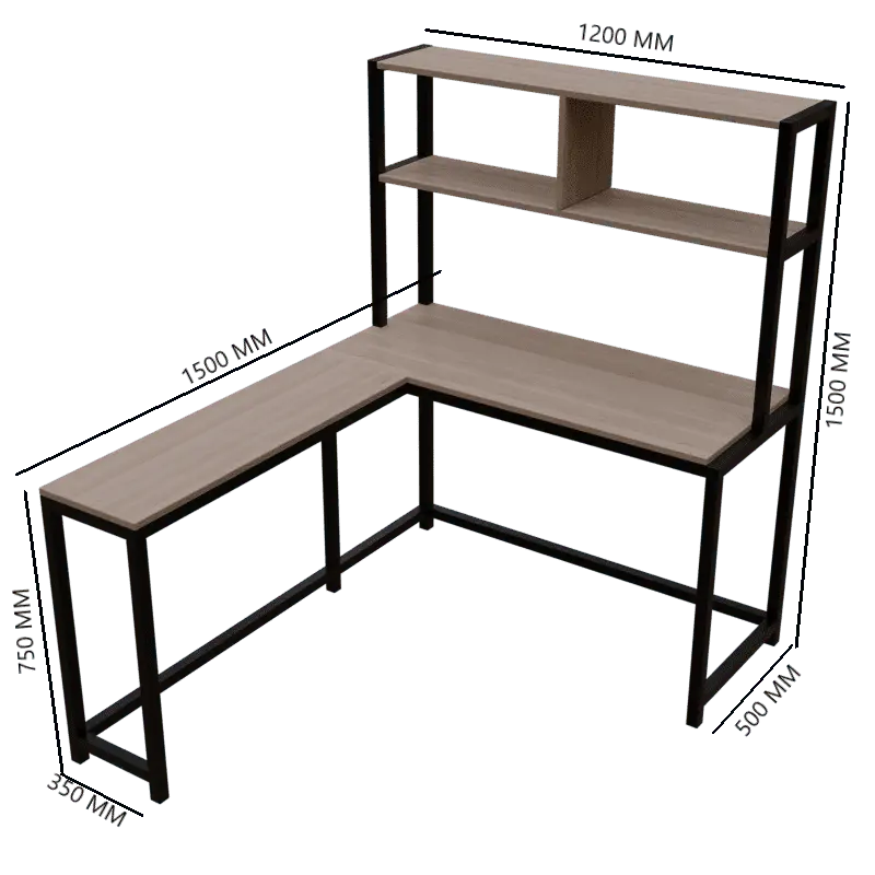 Hutch Corner L Shaped Study Table Storage Design in Wenge Finish - Ouch Cart