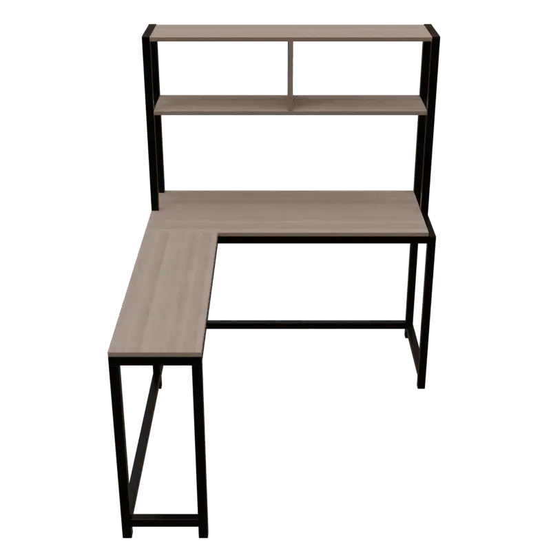 Hutch Corner L Shaped Study Table Storage Design in Wenge Finish - Ouch Cart