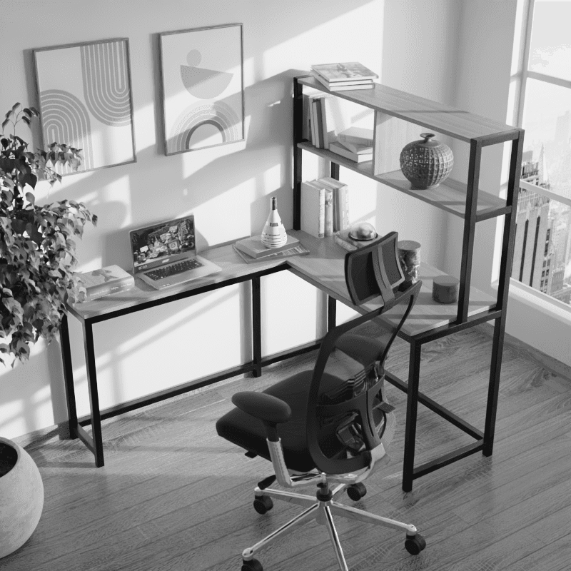 Hutch Corner L Shaped Study Table Storage Design in White Finish - Ouch Cart