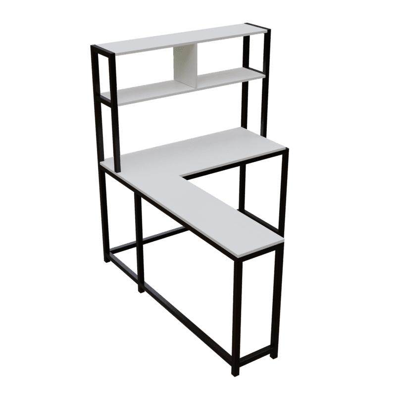 Hutch Corner L Shaped Study Table Storage Design in White Finish - Ouch Cart