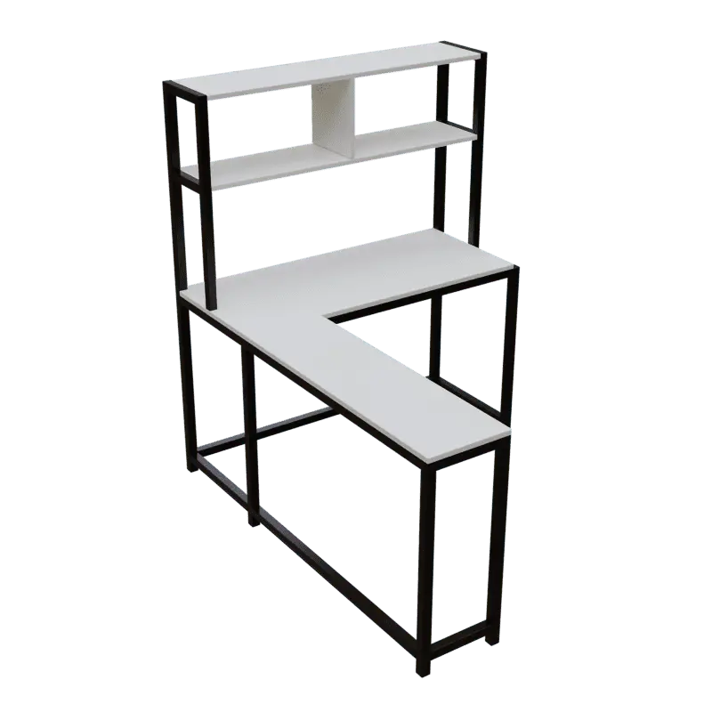 Hutch Corner L Shaped Study Table Storage Design in White Finish - Ouch Cart