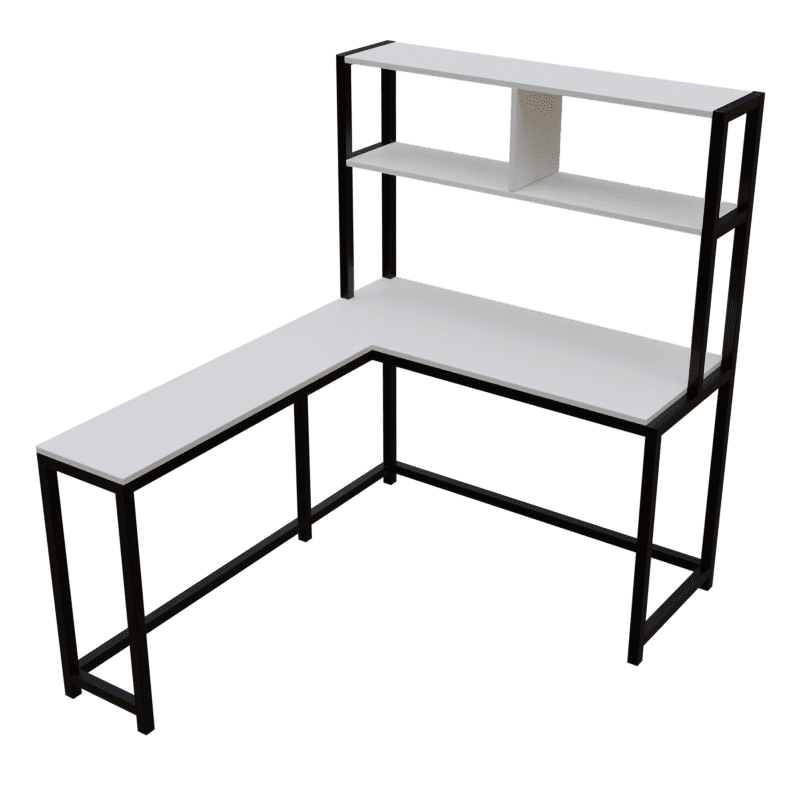 Hutch Corner L Shaped Study Table Storage Design in White Finish