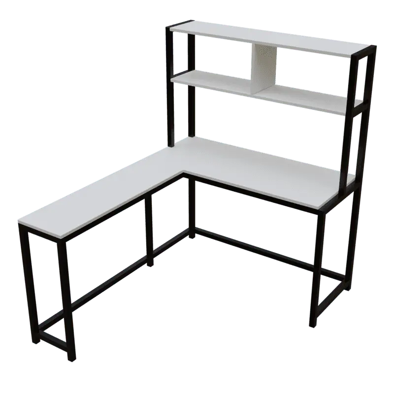 Hutch Corner L Shaped Study Table Storage Design in White Finish - Ouch Cart