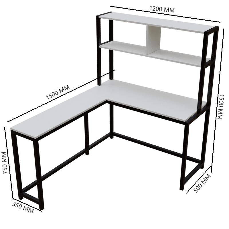 Hutch Corner L Shaped Study Table Storage Design in White Finish