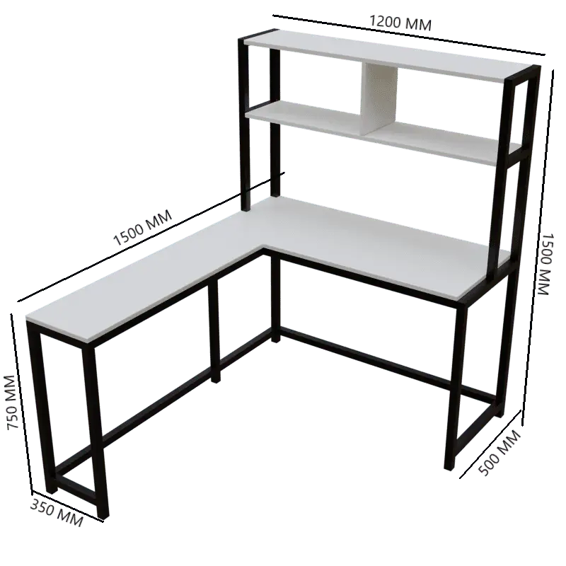 Hutch Corner L Shaped Study Table Storage Design in White Finish - Ouch Cart