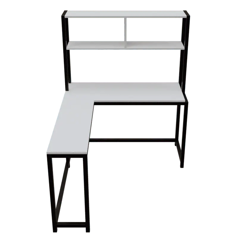 Hutch Corner L Shaped Study Table Storage Design in White Finish - Ouch Cart