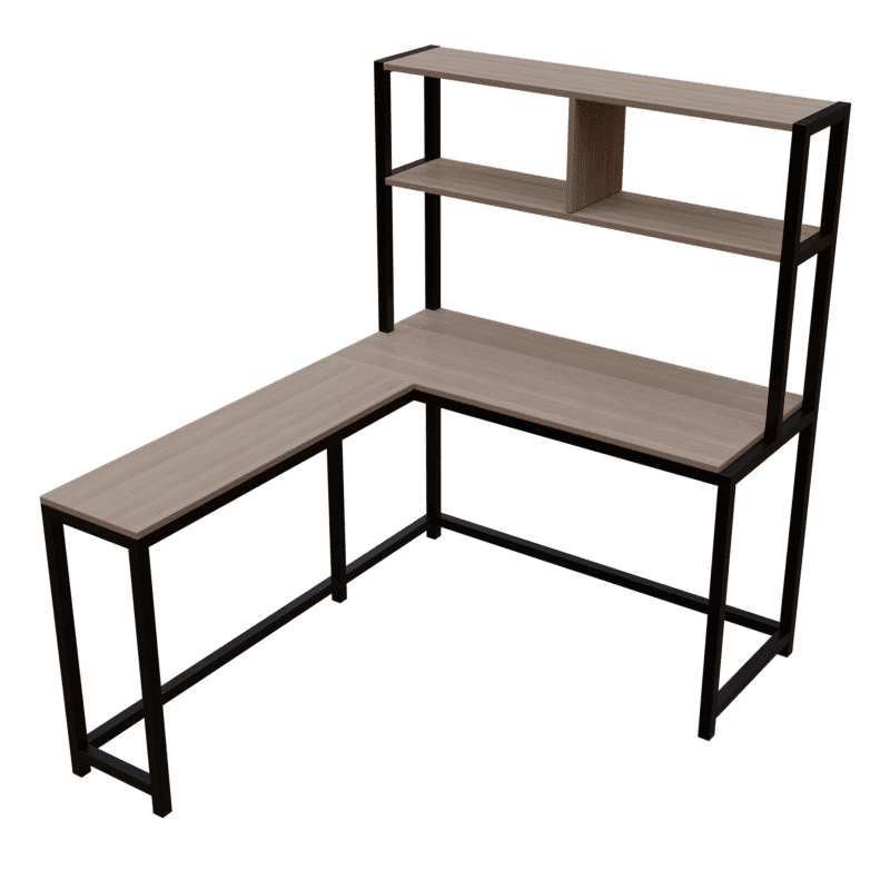 Hutch Corner L Shaped Study Table Storage Design in Wenge Finish
