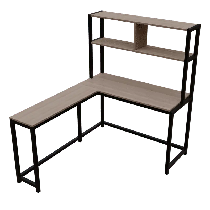 Hutch Corner L Shaped Study Table Storage Design in Wenge Finish - Ouch Cart