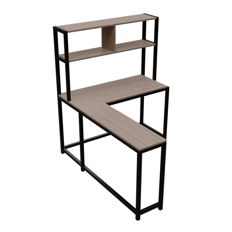 Hutch Corner L Shaped Study Table Storage Design in Wenge Finish