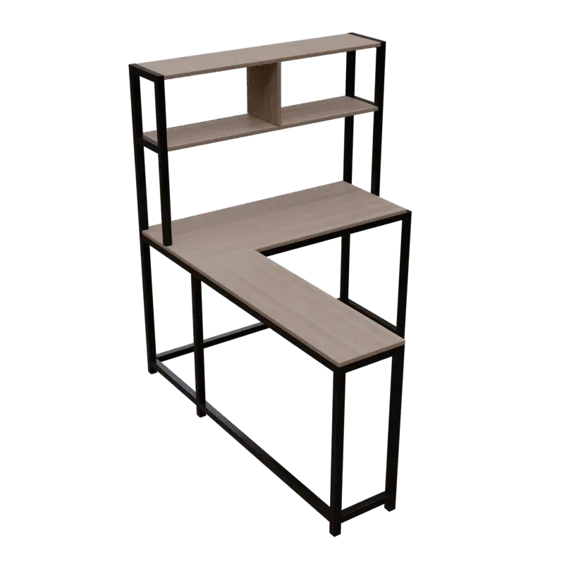 Hutch Corner L Shaped Study Table Storage Design in Wenge Finish - Ouch Cart