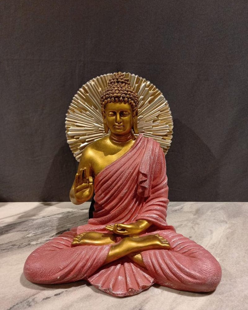 Polyresin Pink & Gold Buddha With Gold & Black Big Stand (Combo)