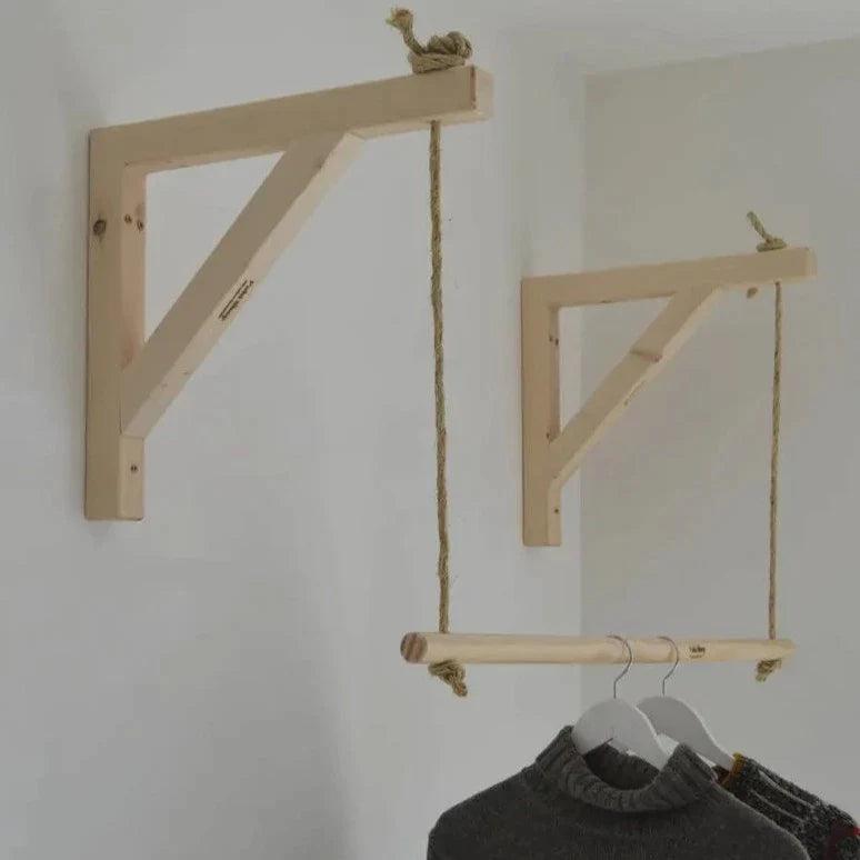 Wooden Bracket Shelf With Hanging Rope/Timber Clothes Rack ( With Complementary Coaster ) By Miza - Ouch Cart