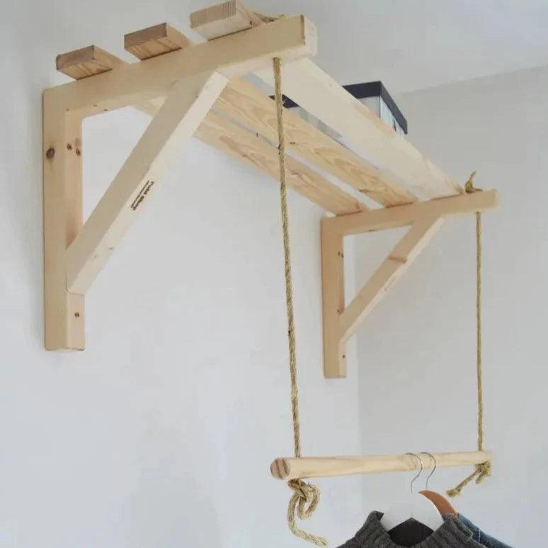 Wooden Bracket Shelf With Hanging Rope/Timber Clothes Rack ( With Complementary Coaster ) By Miza - Ouch Cart