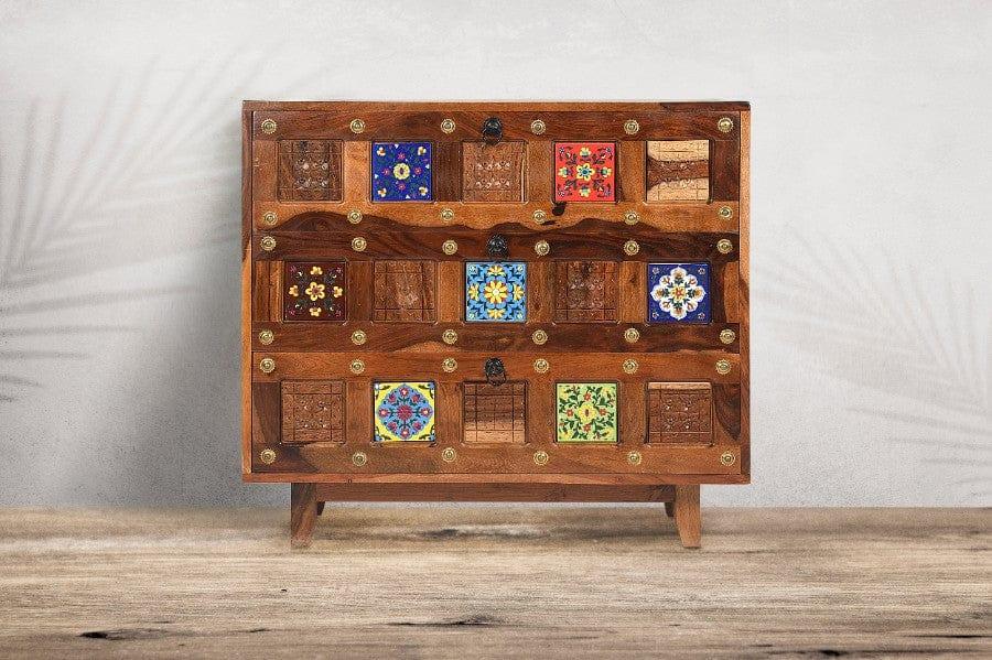 Sheesham Wood Jatasya Cabinet With 3 Drawers - Ouch Cart