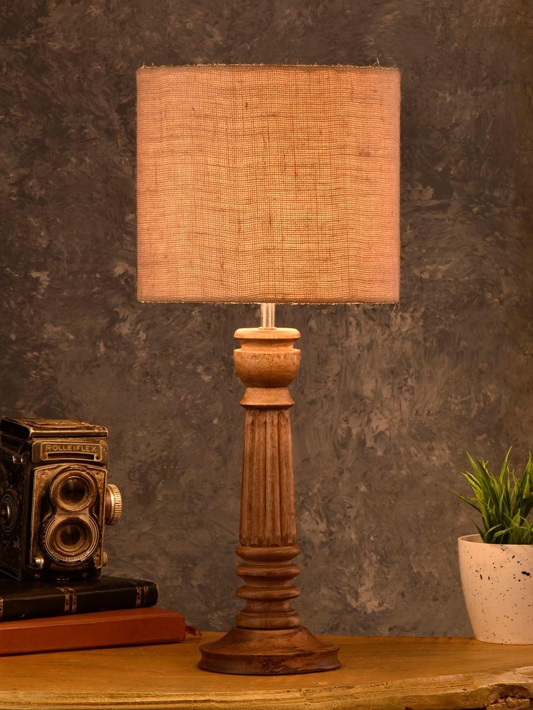 Pillar Brown Lamp with Brown Jute Shade - Ouch Cart