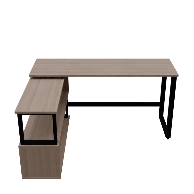 L Shaped Executive Desk with Storage Design in Wooden Color - Ouch Cart