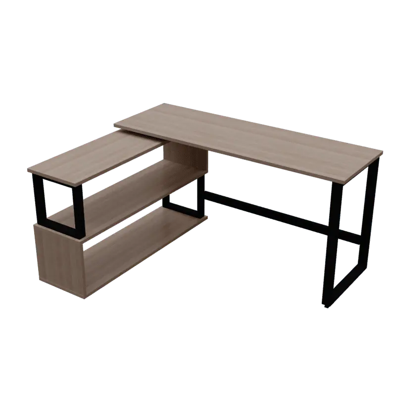 L Shaped Executive Desk with Storage Design in Wooden Color - Ouch Cart