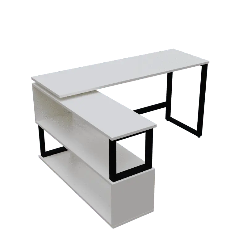 L Shaped Executive Desk with Storage Design in Black & White Color - Ouch Cart