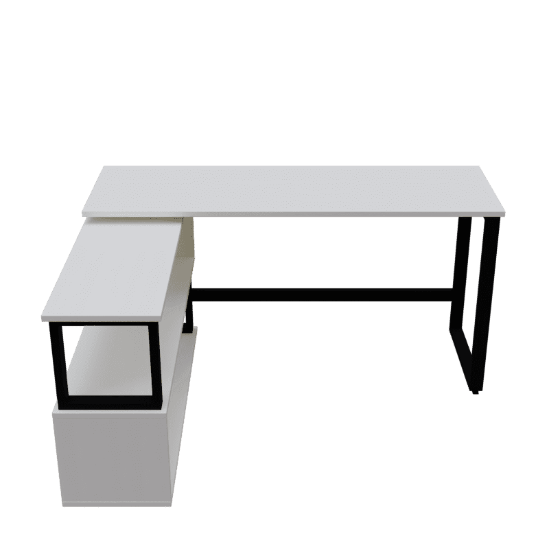 L Shaped Executive Desk with Storage Design in Black & White Color - Ouch Cart