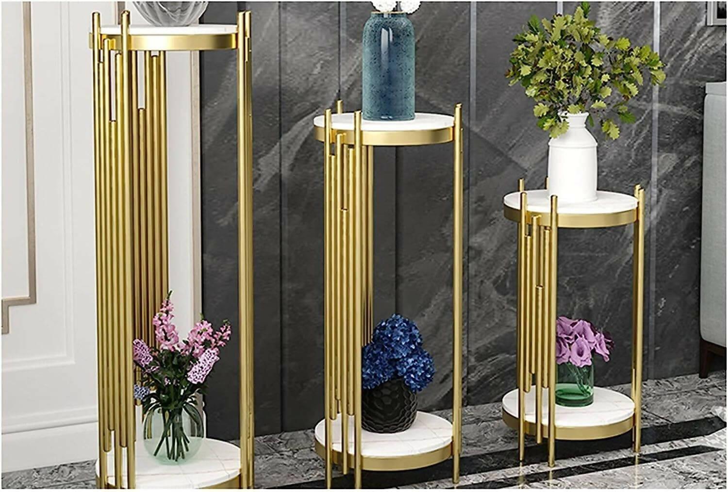 Two - Tier Marble Top Pot Stand Set. - Ouch Cart